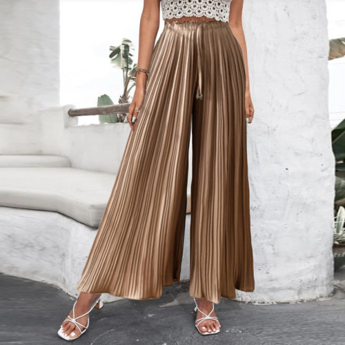 Mid-Waist Ice Silk Wide-Leg Pants