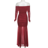 Off-Shoulder High-Waist Bodycon Dress with Waist-Defining Silhouette