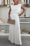 Round Neck Sleeveless Top & Pleated Wide-Leg Pants Set