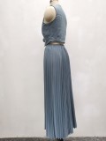 Women's 2 Piece Set | Sleeveless Vest + Pleated Skirt