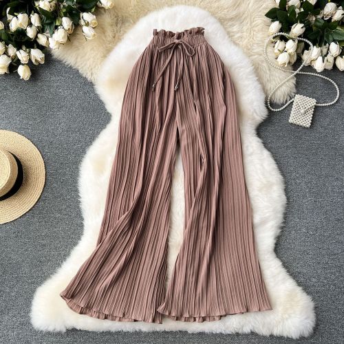 Mid-Waist Ice Silk Wide-Leg Pants