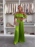 ophisticated Solid Color Tube Top with Pleated Pants Set