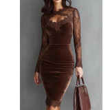 Sexy Lace Sheer Long Sleeve V-Neck Bodycon Dress