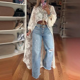 Women's Elegant Lace Floral Sheer Blouse