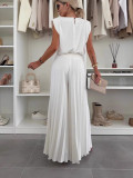 Round Neck Sleeveless Top & Pleated Wide-Leg Pants Set