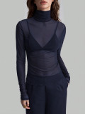 Mock Neck Long Sleeve Slim Fit Mesh Blouse Women