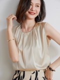 Women's Sleeveless Round Neck Satin Shell Top