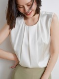 Women's Sleeveless Round Neck Satin Shell Top