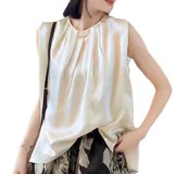 Women's Sleeveless Round Neck Satin Shell Top