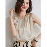 Women's Sleeveless Round Neck Satin Shell Top