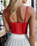 Waist-Cinching Boned Bustier Vest with Sheer Mesh & Contrast Trim