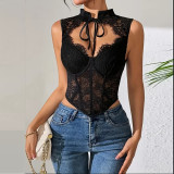 Midnight Reverie Black Lace Boned Corset Top