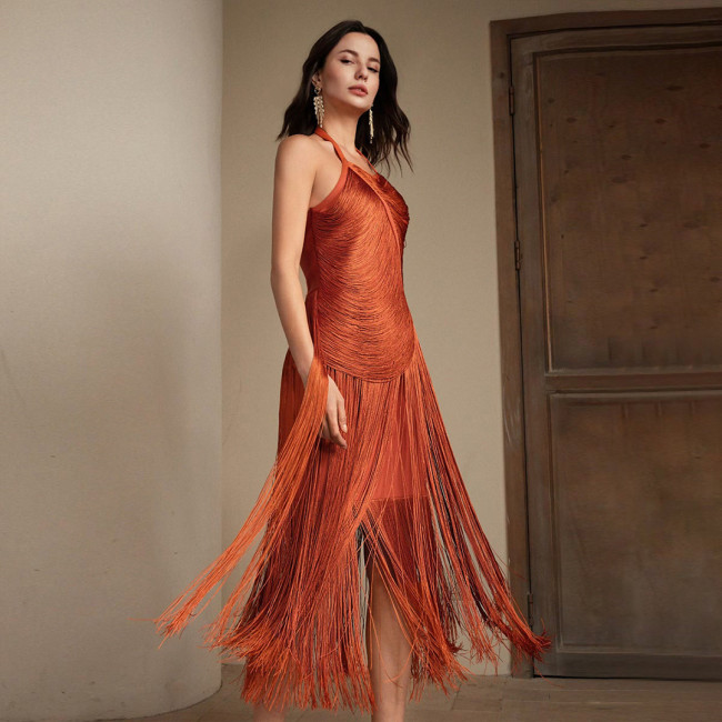 Long Fringe Bandage Bodycon Dress