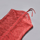 Fringe Sleeveless Waist-Cinching Bandage Dress