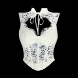 Midnight Reverie Black Lace Boned Corset Top
