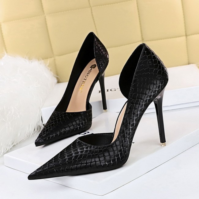 Women's Super High Stiletto Heels Python Snake Print Side Cutout Pumps