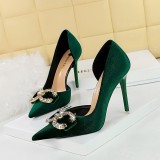 Women's Stiletto Heels Pointed Toe Rhinestone Butterfly Bow Suede Pumps