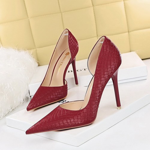 Women's Super High Stiletto Heels Python Snake Print Side Cutout Pumps