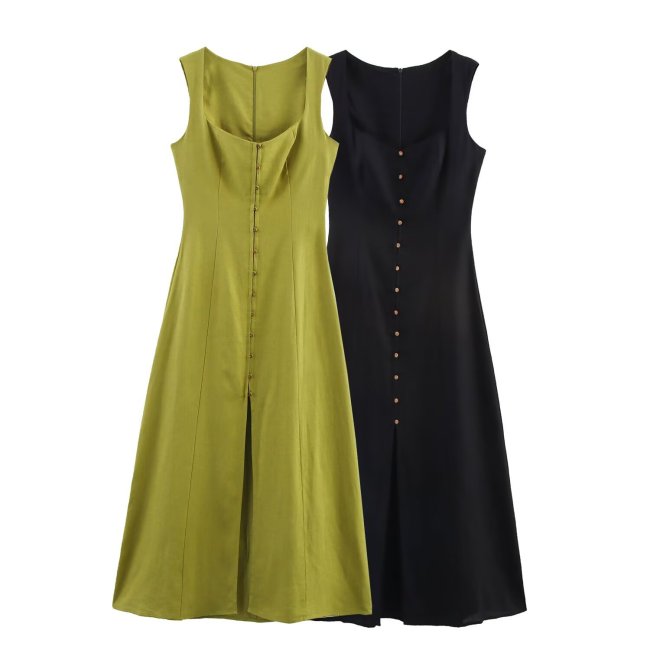 Slim-Fit Linen Midi Dress
