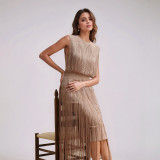 Women's Elegant Bandage Midi Dress with Tassel
