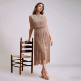 Women's Elegant Bandage Midi Dress with Tassel