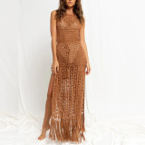 Cut Out Lace up Tassel Beach Dress