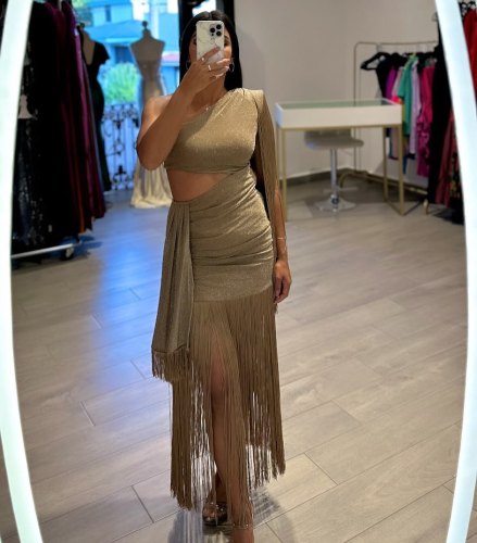 Asymmetrical One Shoulder Tassel Maxi Dress