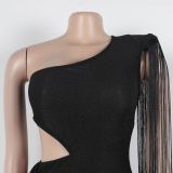 Asymmetrical One Shoulder Tassel Maxi Dress