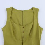 Slim-Fit Linen Midi Dress