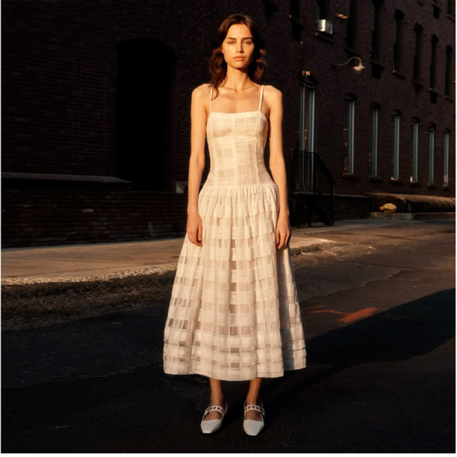 Timeless Gingham Cami Waist-Slimming White Checkered Dress