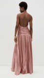 Metallic Pleated Halter Backless Dress