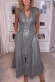 Women's Sleeveless Leather Maxi Dress