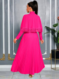 Elegant Bow Fringe Shawl V-Neck Waist-Cinched Pleated Maxi Dress