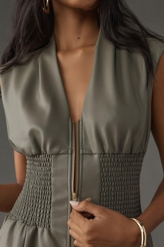 Women's Sleeveless Leather Maxi Dress