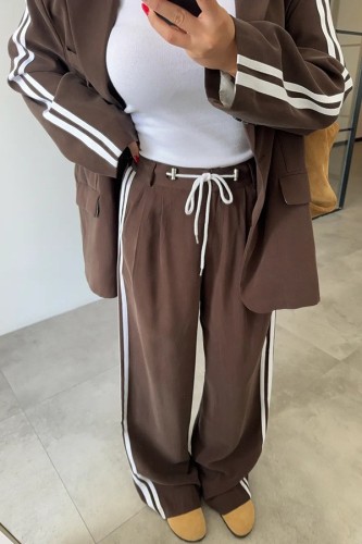 Two-Piece Blazer Suit Set with Decorative Trim