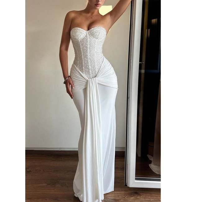 Strapless High-Waist Lace-Up Dress