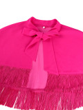Elegant Bow Fringe Shawl V-Neck Waist-Cinched Pleated Maxi Dress