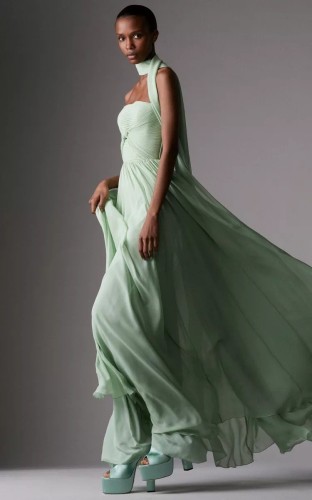 Pleated Bandeau Maxi Dress with Ribbon Ties