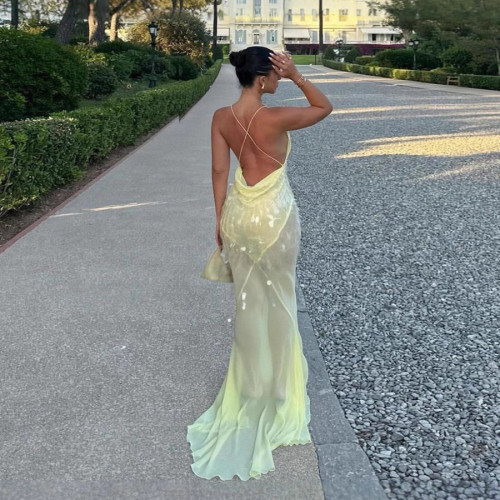 V-Neck Backless Sequin Mermaid Evening Gown