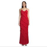 Sexy Backless Chiffon Ruffle Maxi Dress