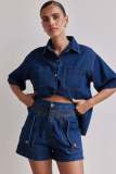 Vintage Denim Shirt & Shorts Set