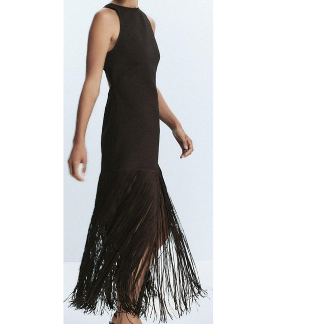 Exclusive Sleeveless Backless Minimalist Fringe Bodycon Dress