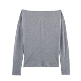 Exclusive Solid Color Studded Off-Shoulder Long Sleeve Top with Waist Gather