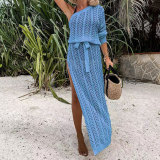 One-Sleeve Hollow-Out Sheer Maxi Beach Dress