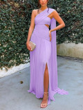 Pleated Tube Dress with Flowy Ribbon Slit -