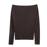 Exclusive Solid Color Studded Off-Shoulder Long Sleeve Top with Waist Gather