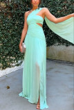 Pleated Tube Dress with Flowy Ribbon Slit -