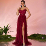 Women's Deep Red Spaghetti Strap Formal Dress