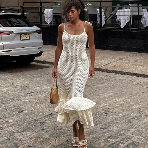 Bohemian Beach Ruffle Knit Maxi Dress