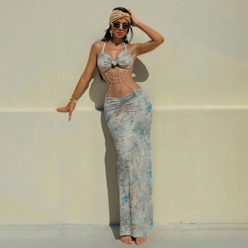 Sexy Pearl Choker Backless Dress